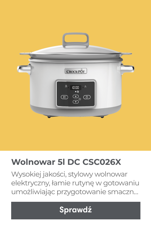 Wysokiej jakości wolnowar Crockpot CSC026X o pojemności 5 litrów z naczyniem pokrytym powłoką DuraCeramic nadaje się do gotowania na kuchence grzewczej, piekarniku, oraz do przechowywania w lodówce