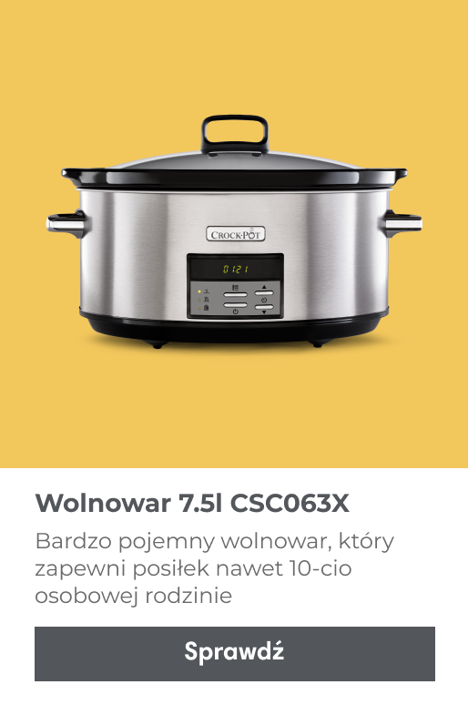 Bardzo pojemny wolnowar Crockpot CSC063X o pojemności 7,5 litra, który zapewni posiłek nawet 10-cio osobowej rodzinie.