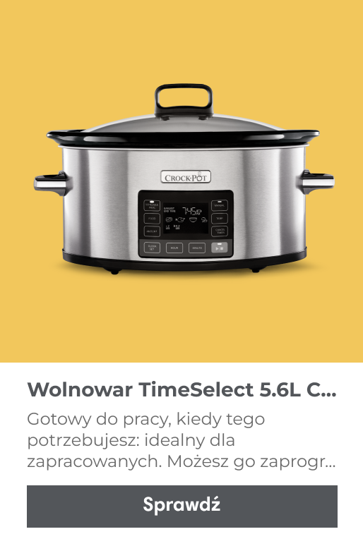 Wysokiej jakości wolnowar Crockpot CSC066X Timeselect o pojemności 5,6 litra, który możesz zaprogramować na 12 godzin w przód (uwzględniając czas gotowania) i za każdym razem cieszyć się profesjonalnie ugotowanym daniem.